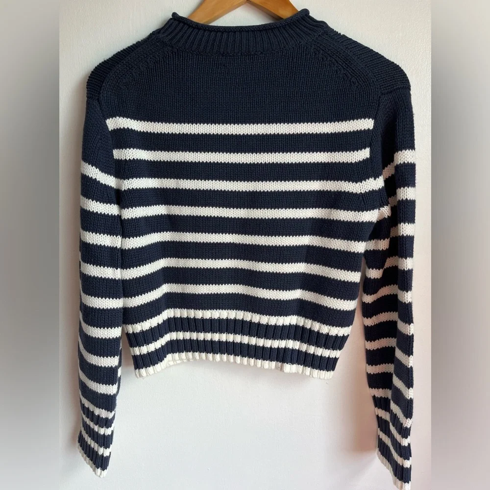 NWT J.Crew Women's Size XXS Rollneck sweater in Navy/White stripes - Picture 3 of 10